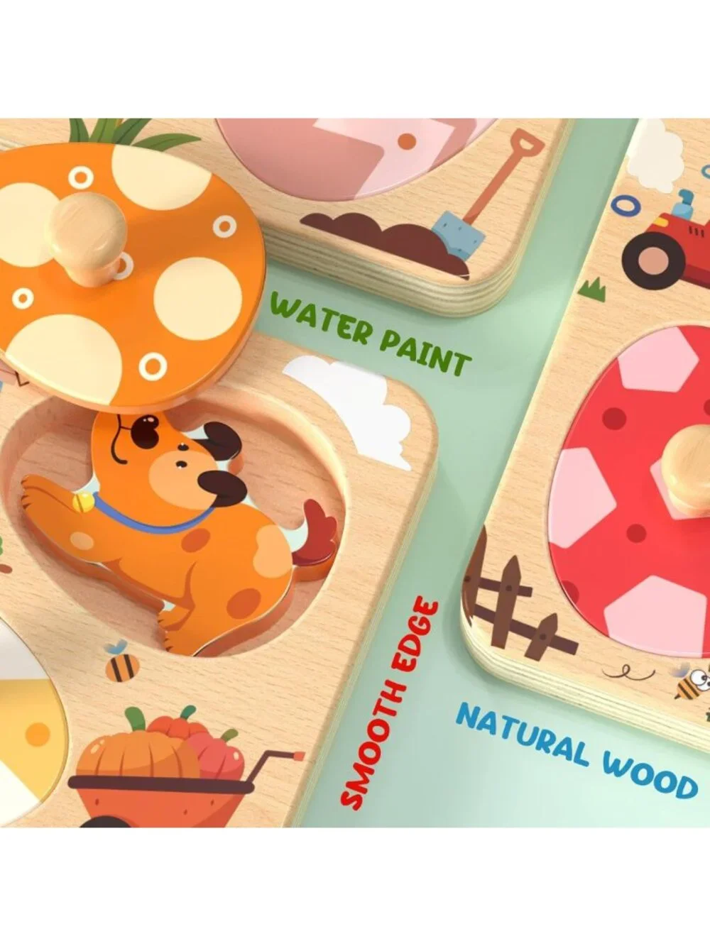 Easter Wooden Farm Animal Puzzles for Toddlers, 8-Pc Montessori Educational Toys